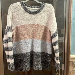 Multi color sweater: khaki, cream, baby blue,charcoal grey/black. Not worn much